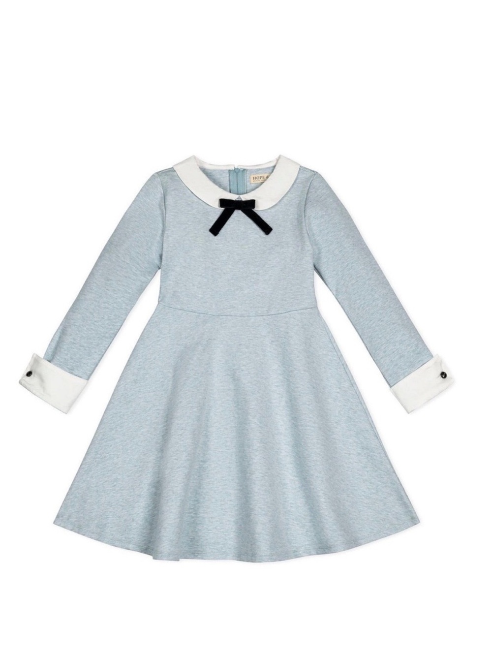 Hope & Henry- French Look Ponte Dress with Bow 6 / Dusty Blue Heather